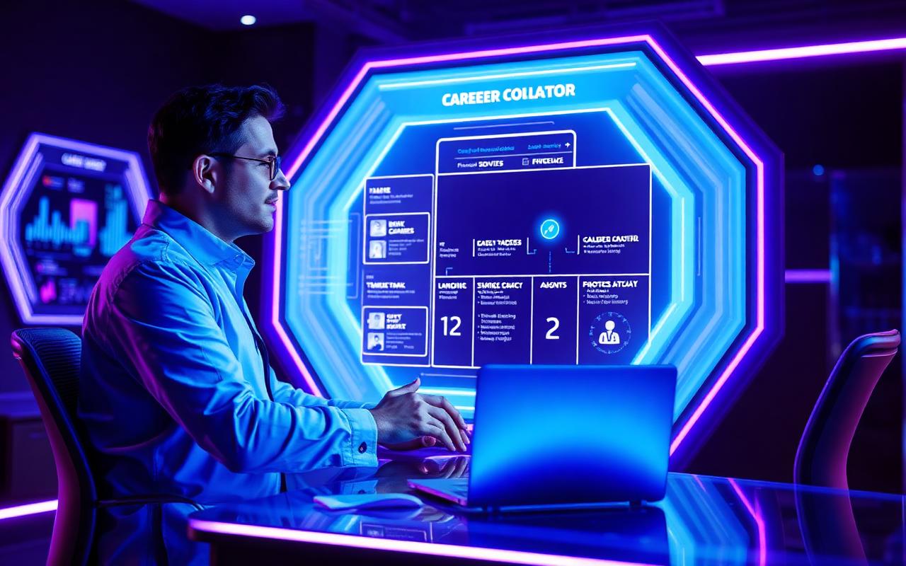 Career counselor with student at futuristic desk