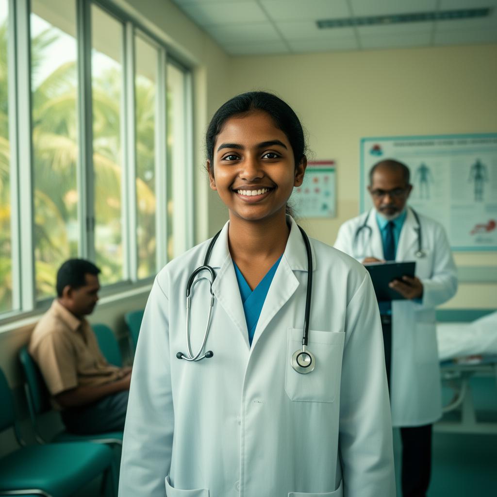 Indian medical students in white coats during clinical rounds